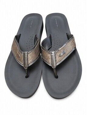 Coach Jaye Women's Size 8.5 Metallic Bronze Thong Flip Flop Sandals Comfort